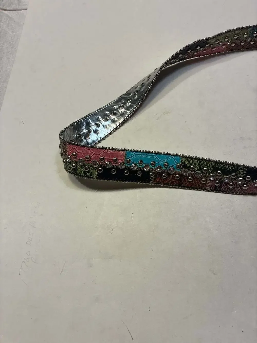 Guess Style 958006 Multicolor Faux Snakeskin Patchwork Rhinestone Studded Belt S
